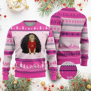 Funny Long Curly Hair Wig Soccer Cat Graphic Ugly Christmas Sweater Spain Espana Sports Fans Meme Spanish Pride