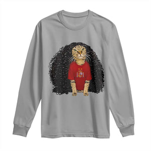 Funny Long Curly Hair Wig Soccer Cat Graphic Long Sleeve Shirt Spain Espana Sports Fans Meme Spanish Pride