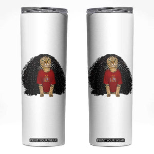 Funny Long Curly Hair Wig Soccer Cat Graphic Skinny Tumbler Spain Espana Sports Fans Meme Spanish Pride