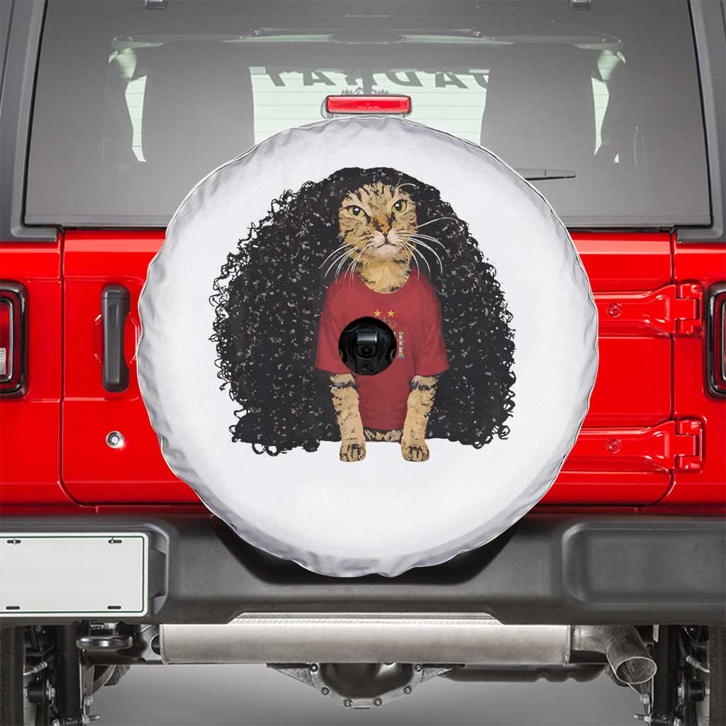 Funny Long Curly Hair Wig Soccer Cat Graphic Spare Tire Cover Spain Espana Sports Fans Meme Spanish Pride