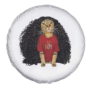 Funny Long Curly Hair Wig Soccer Cat Graphic Spare Tire Cover Spain Espana Sports Fans Meme Spanish Pride