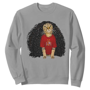 Funny Long Curly Hair Wig Soccer Cat Graphic Sweatshirt Spain Espana Sports Fans Meme Spanish Pride