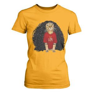 Funny Long Curly Hair Wig Soccer Cat Graphic T Shirt For Women Spain Espana Sports Fans Meme Spanish Pride