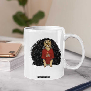 Funny Long Curly Hair Wig Soccer Cat Graphic Coffee Mug Spain Espana Sports Fans Meme Spanish Pride