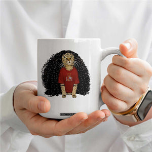 Funny Long Curly Hair Wig Soccer Cat Graphic Coffee Mug Spain Espana Sports Fans Meme Spanish Pride