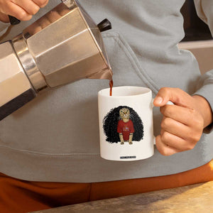 Funny Long Curly Hair Wig Soccer Cat Graphic Coffee Mug Spain Espana Sports Fans Meme Spanish Pride