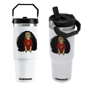 Funny Long Curly Hair Wig Soccer Cat Graphic Flip Straw Tumbler Spain Espana Sports Fans Meme Spanish Pride
