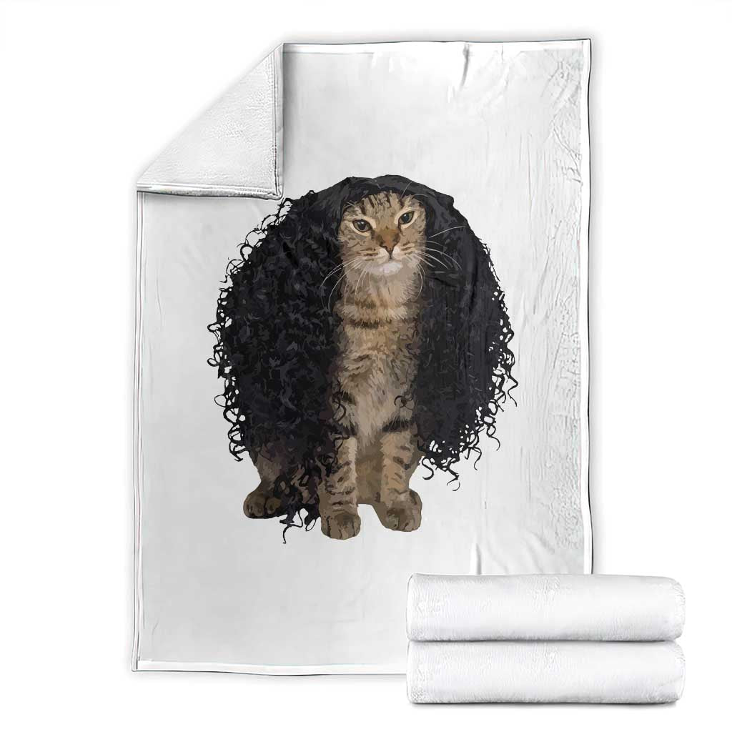 Funny Long Curly Hair Wig Cat Soccer Fans Throw Blanket Football Meme Sports Humor TS02 White Print Your Wear