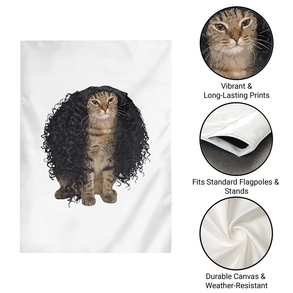 Funny Long Curly Hair Wig Cat Soccer Fans Garden Flag Football Meme Sports Humor