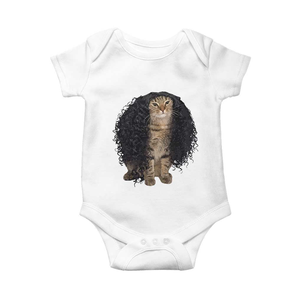 Funny Long Curly Hair Wig Cat Soccer Fans Baby Onesie Football Meme Sports Humor TS02 White Print Your Wear