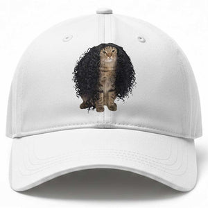 Funny Long Curly Hair Wig Cat Soccer Fans Baseball Cap Football Meme Sports Humor