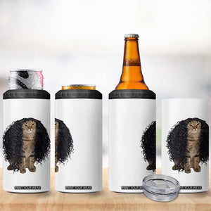 Funny Long Curly Hair Wig Cat Soccer Fans 4 in 1 Can Cooler Tumbler Football Meme Sports Humor