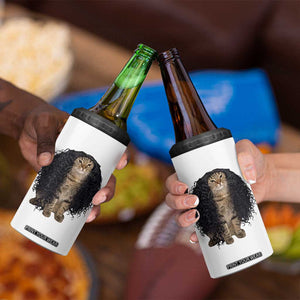 Funny Long Curly Hair Wig Cat Soccer Fans 4 in 1 Can Cooler Tumbler Football Meme Sports Humor