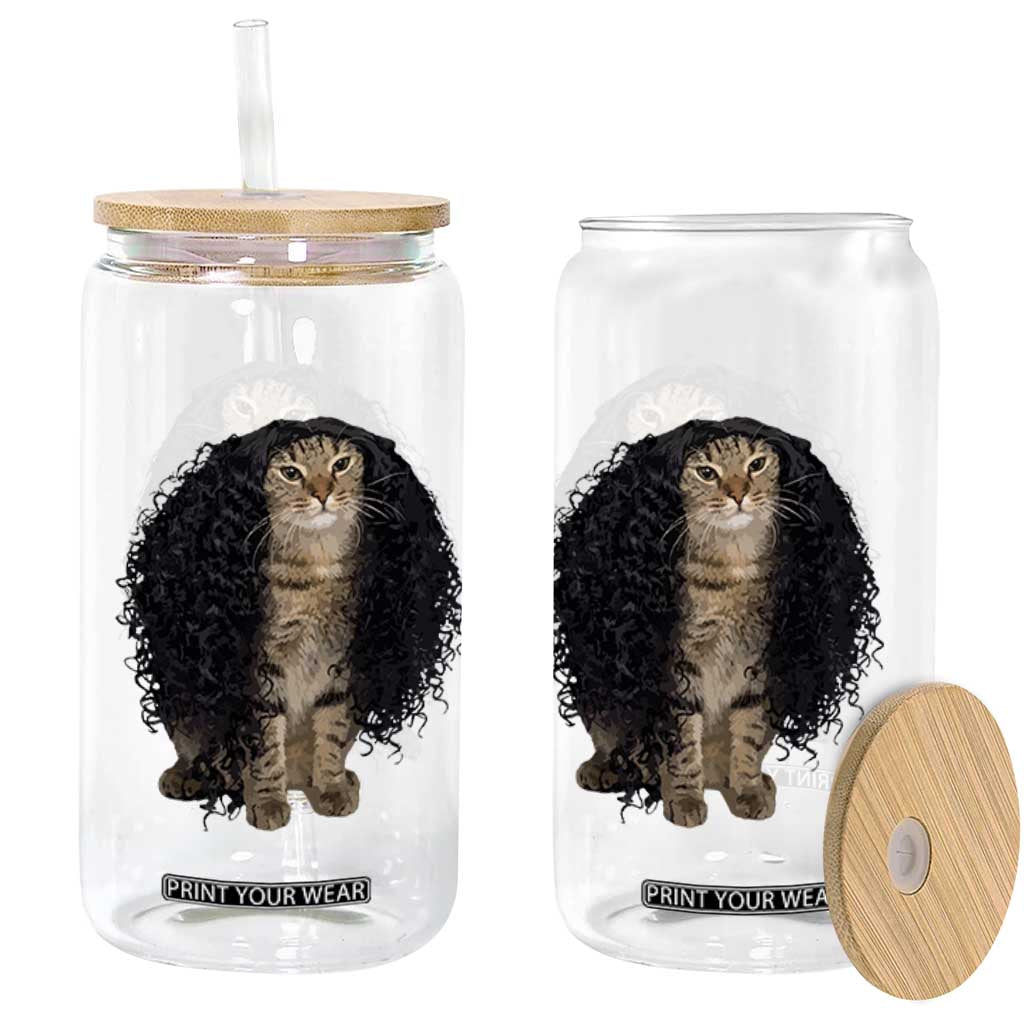 Funny Long Curly Hair Wig Cat Soccer Fans Glass Can Football Meme Sports Humor