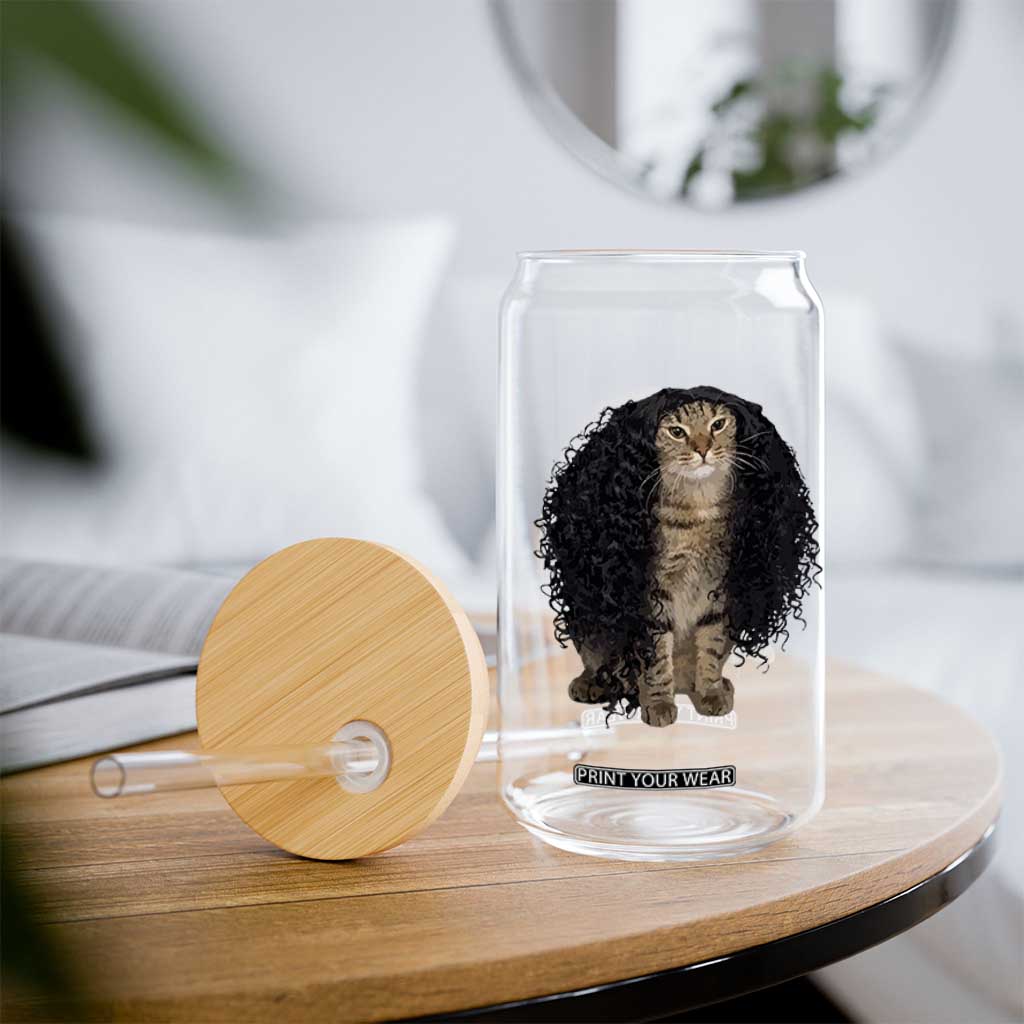 Funny Long Curly Hair Wig Cat Soccer Fans Glass Can Football Meme Sports Humor