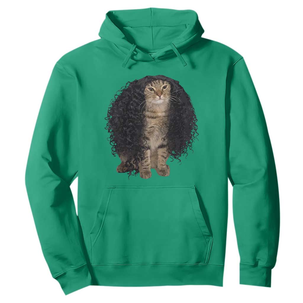 Funny Long Curly Hair Wig Cat Soccer Fans Hoodie Football Meme Sports Humor