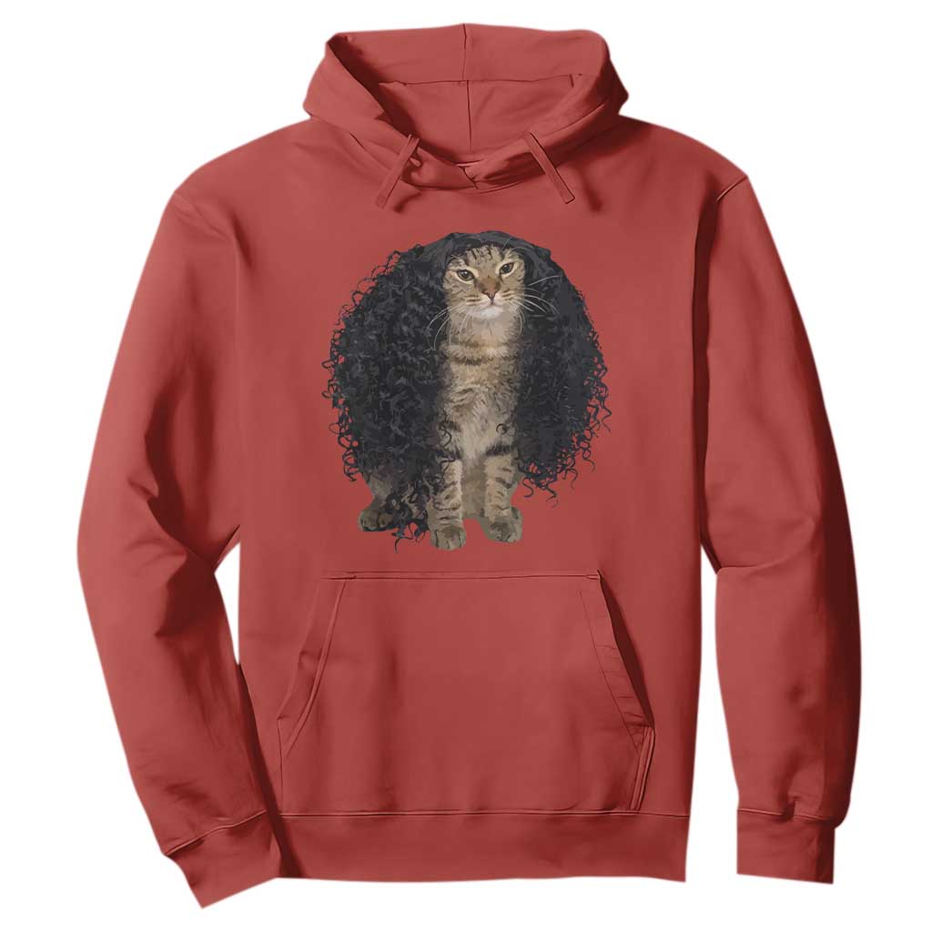 Funny Long Curly Hair Wig Cat Soccer Fans Hoodie Football Meme Sports Humor