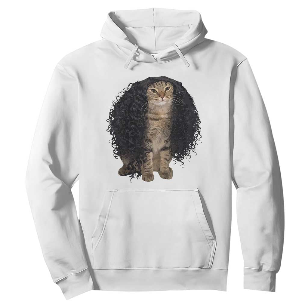 Funny Long Curly Hair Wig Cat Soccer Fans Hoodie Football Meme Sports Humor TS02 White Print Your Wear