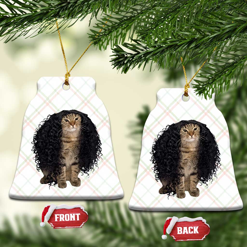 Funny Long Curly Hair Wig Cat Soccer Fans Ceramic Ornament Football Meme Sports Humor