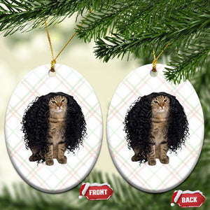 Funny Long Curly Hair Wig Cat Soccer Fans Ceramic Ornament Football Meme Sports Humor