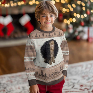 Funny Long Curly Hair Wig Cat Soccer Fans Ugly Christmas Sweater Football Meme Sports Humor
