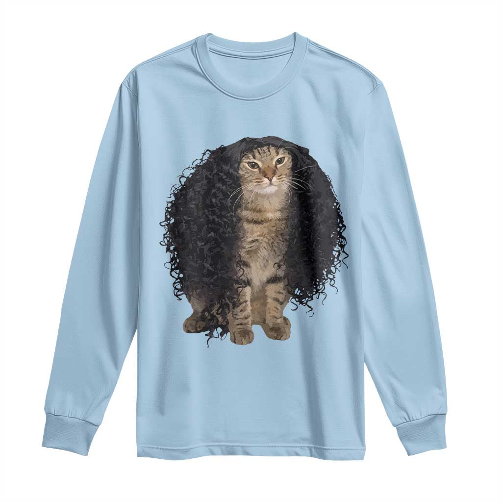 Funny Long Curly Hair Wig Cat Soccer Fans Long Sleeve Shirt Football Meme Sports Humor