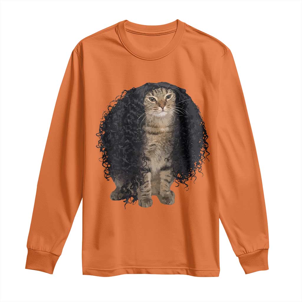 Funny Long Curly Hair Wig Cat Soccer Fans Long Sleeve Shirt Football Meme Sports Humor