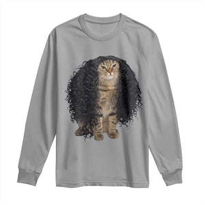 Funny Long Curly Hair Wig Cat Soccer Fans Long Sleeve Shirt Football Meme Sports Humor