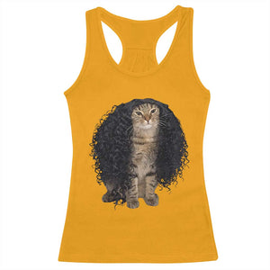 Funny Long Curly Hair Wig Cat Soccer Fans Racerback Tank Top Football Meme Sports Humor