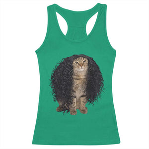 Funny Long Curly Hair Wig Cat Soccer Fans Racerback Tank Top Football Meme Sports Humor