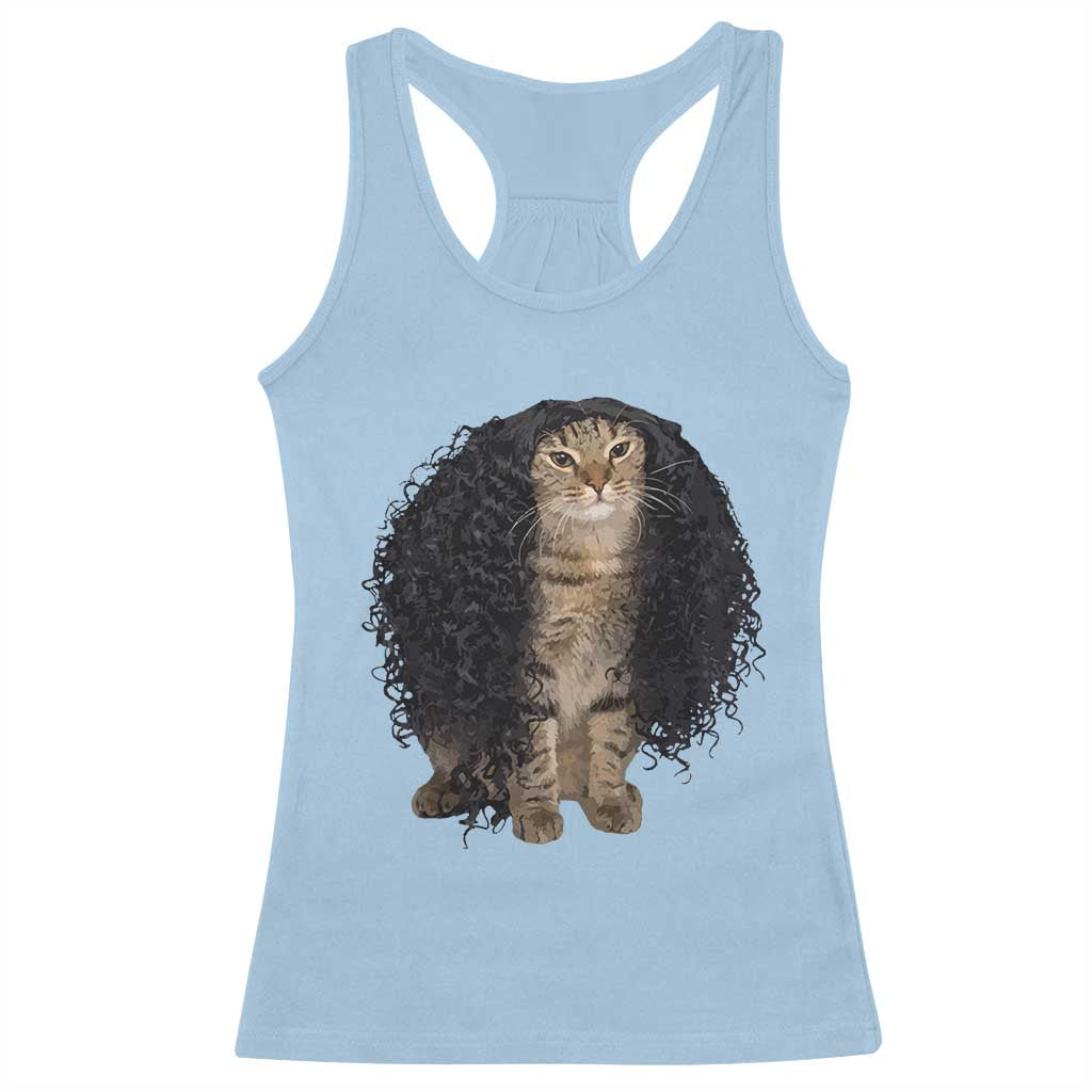 Funny Long Curly Hair Wig Cat Soccer Fans Racerback Tank Top Football Meme Sports Humor