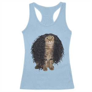 Funny Long Curly Hair Wig Cat Soccer Fans Racerback Tank Top Football Meme Sports Humor
