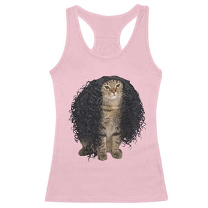 Funny Long Curly Hair Wig Cat Soccer Fans Racerback Tank Top Football Meme Sports Humor