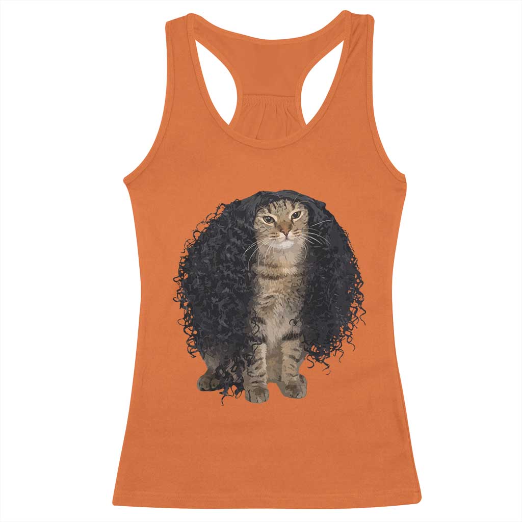 Funny Long Curly Hair Wig Cat Soccer Fans Racerback Tank Top Football Meme Sports Humor