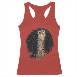 Funny Long Curly Hair Wig Cat Soccer Fans Racerback Tank Top Football Meme Sports Humor