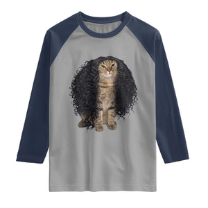 Funny Long Curly Hair Wig Cat Soccer Fans Raglan Shirt Football Meme Sports Humor