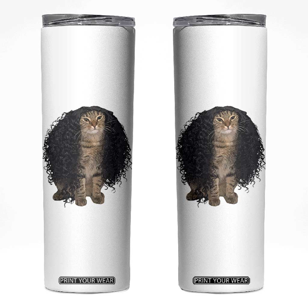 Funny Long Curly Hair Wig Cat Soccer Fans Skinny Tumbler Football Meme Sports Humor TS02 White Print Your Wear