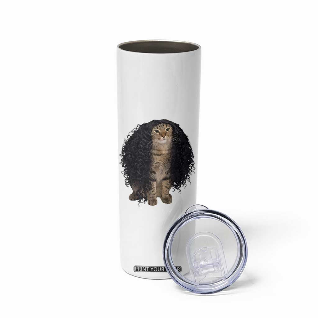 Funny Long Curly Hair Wig Cat Soccer Fans Skinny Tumbler Football Meme Sports Humor