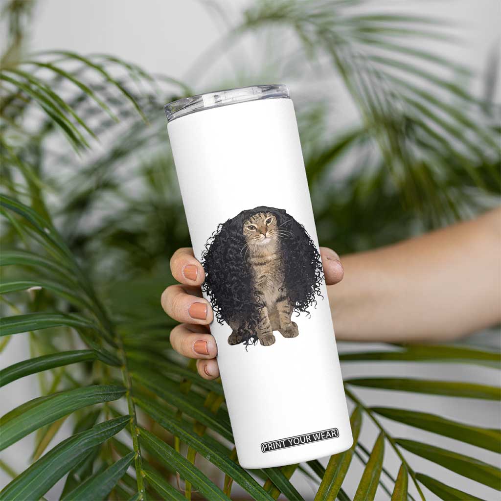 Funny Long Curly Hair Wig Cat Soccer Fans Skinny Tumbler Football Meme Sports Humor