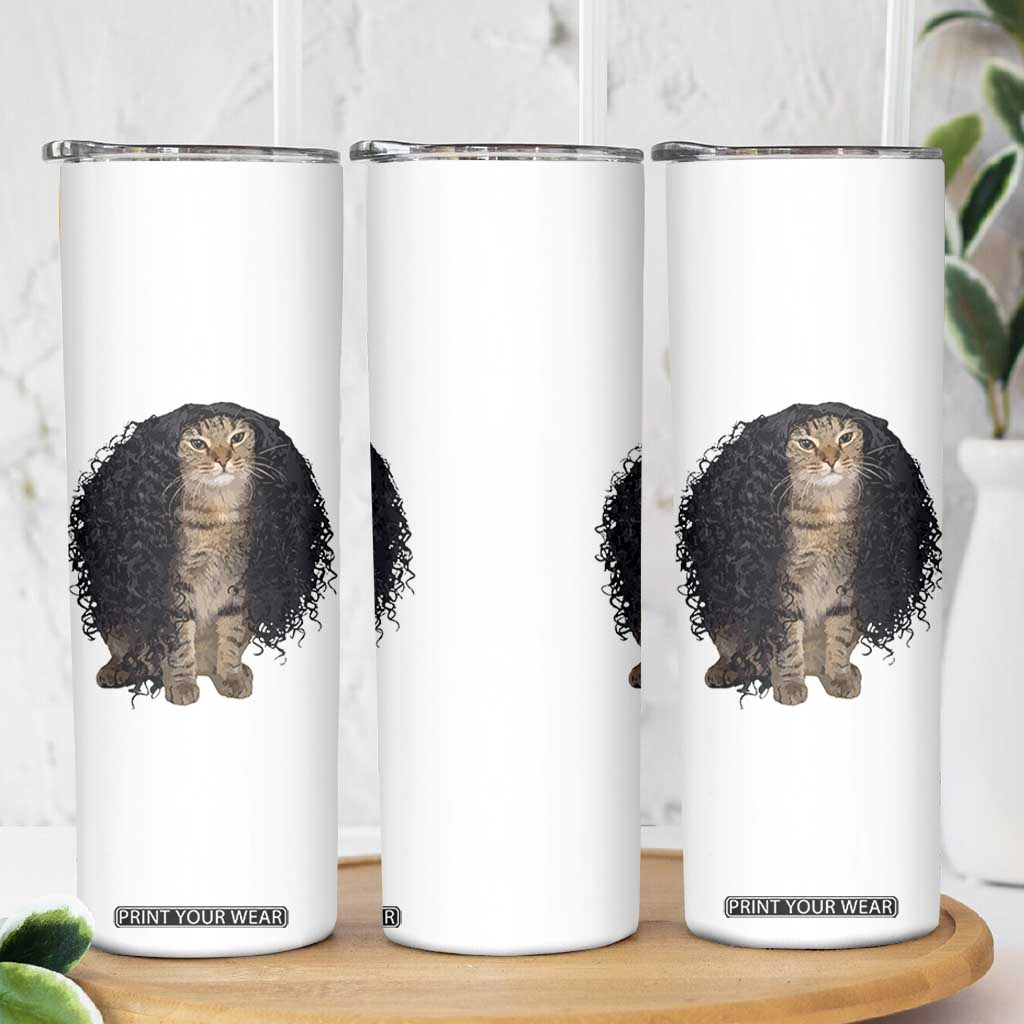 Funny Long Curly Hair Wig Cat Soccer Fans Skinny Tumbler Football Meme Sports Humor