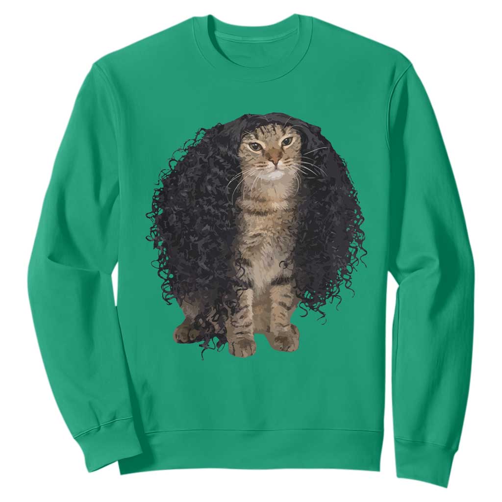 Funny Long Curly Hair Wig Cat Soccer Fans Sweatshirt Football Meme Sports Humor