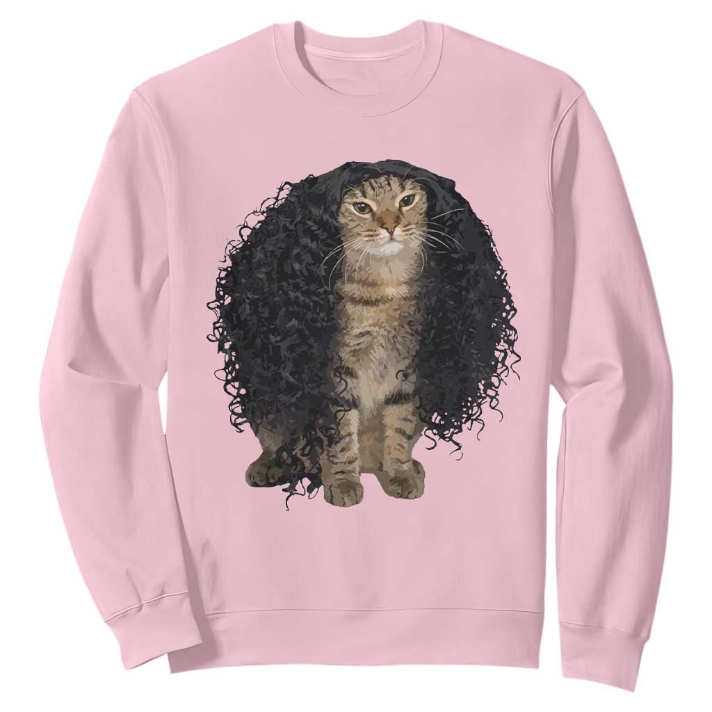 Funny Long Curly Hair Wig Cat Soccer Fans Sweatshirt Football Meme Sports Humor