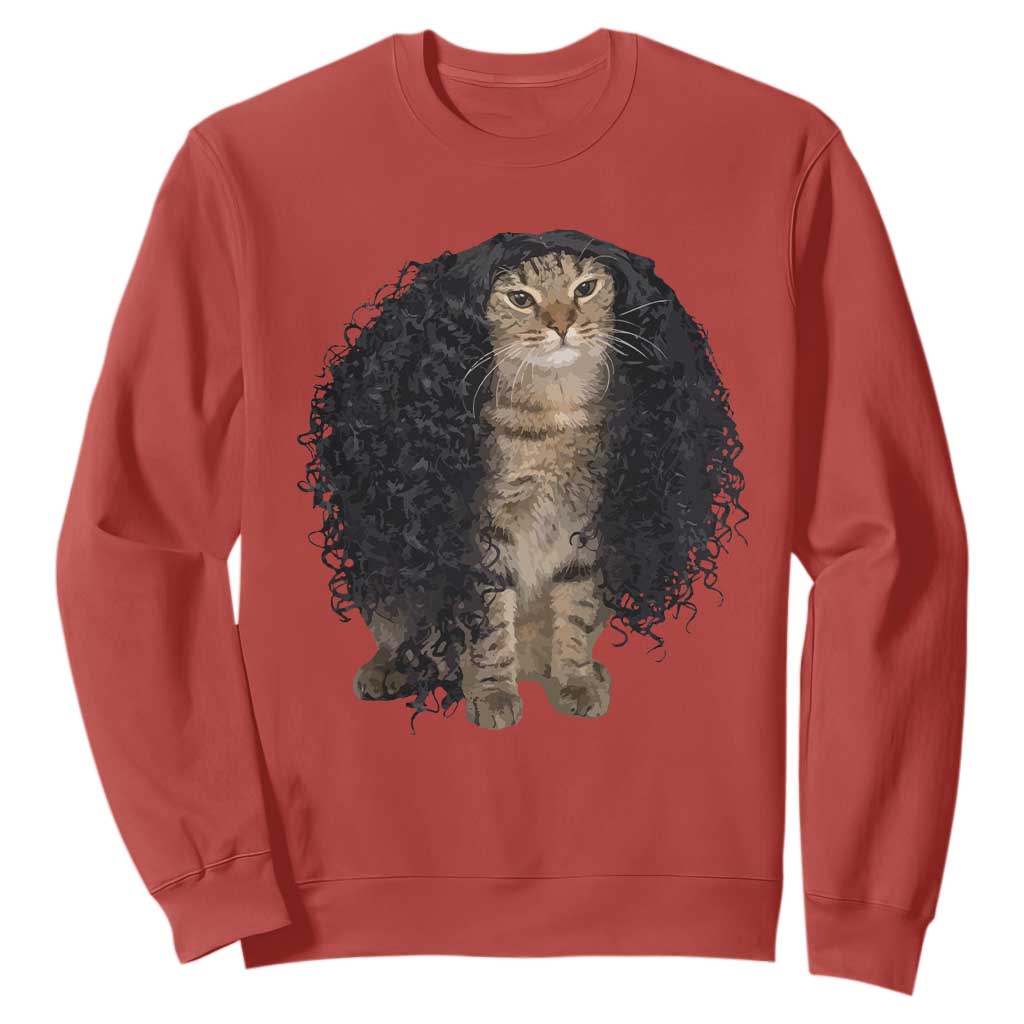 Funny Long Curly Hair Wig Cat Soccer Fans Sweatshirt Football Meme Sports Humor