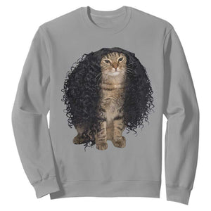Funny Long Curly Hair Wig Cat Soccer Fans Sweatshirt Football Meme Sports Humor