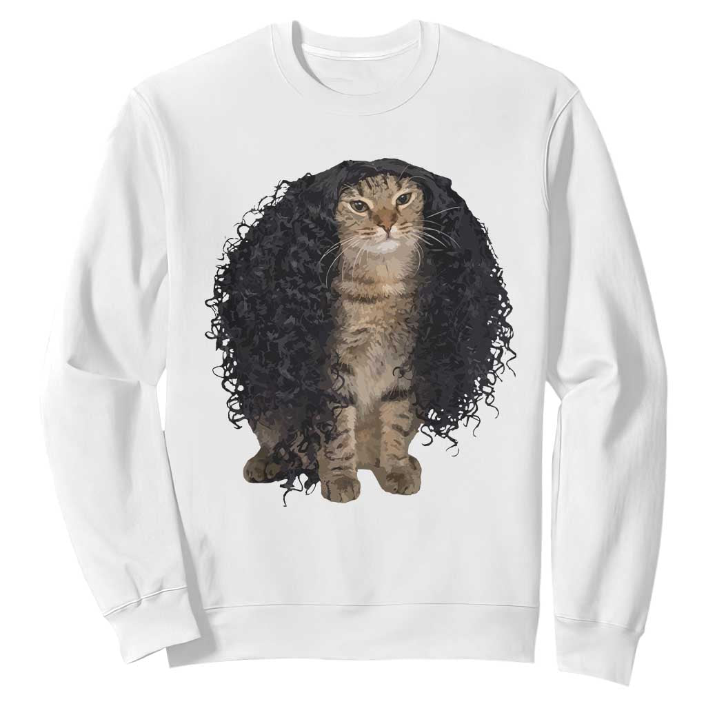 Funny Long Curly Hair Wig Cat Soccer Fans Sweatshirt Football Meme Sports Humor