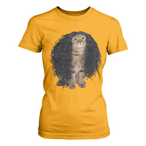 Funny Long Curly Hair Wig Cat Soccer Fans T Shirt For Women Football Meme Sports Humor