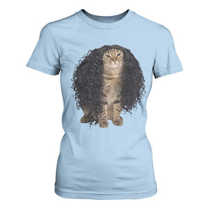 Funny Long Curly Hair Wig Cat Soccer Fans T Shirt For Women Football Meme Sports Humor