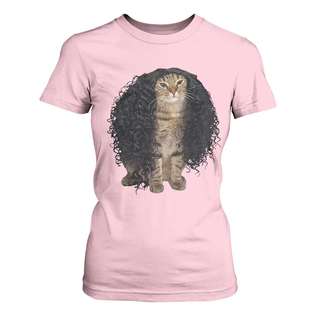 Funny Long Curly Hair Wig Cat Soccer Fans T Shirt For Women Football Meme Sports Humor