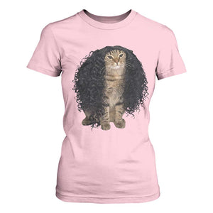 Funny Long Curly Hair Wig Cat Soccer Fans T Shirt For Women Football Meme Sports Humor
