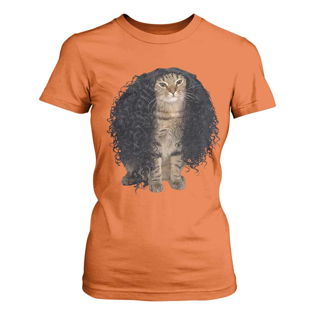 Funny Long Curly Hair Wig Cat Soccer Fans T Shirt For Women Football Meme Sports Humor
